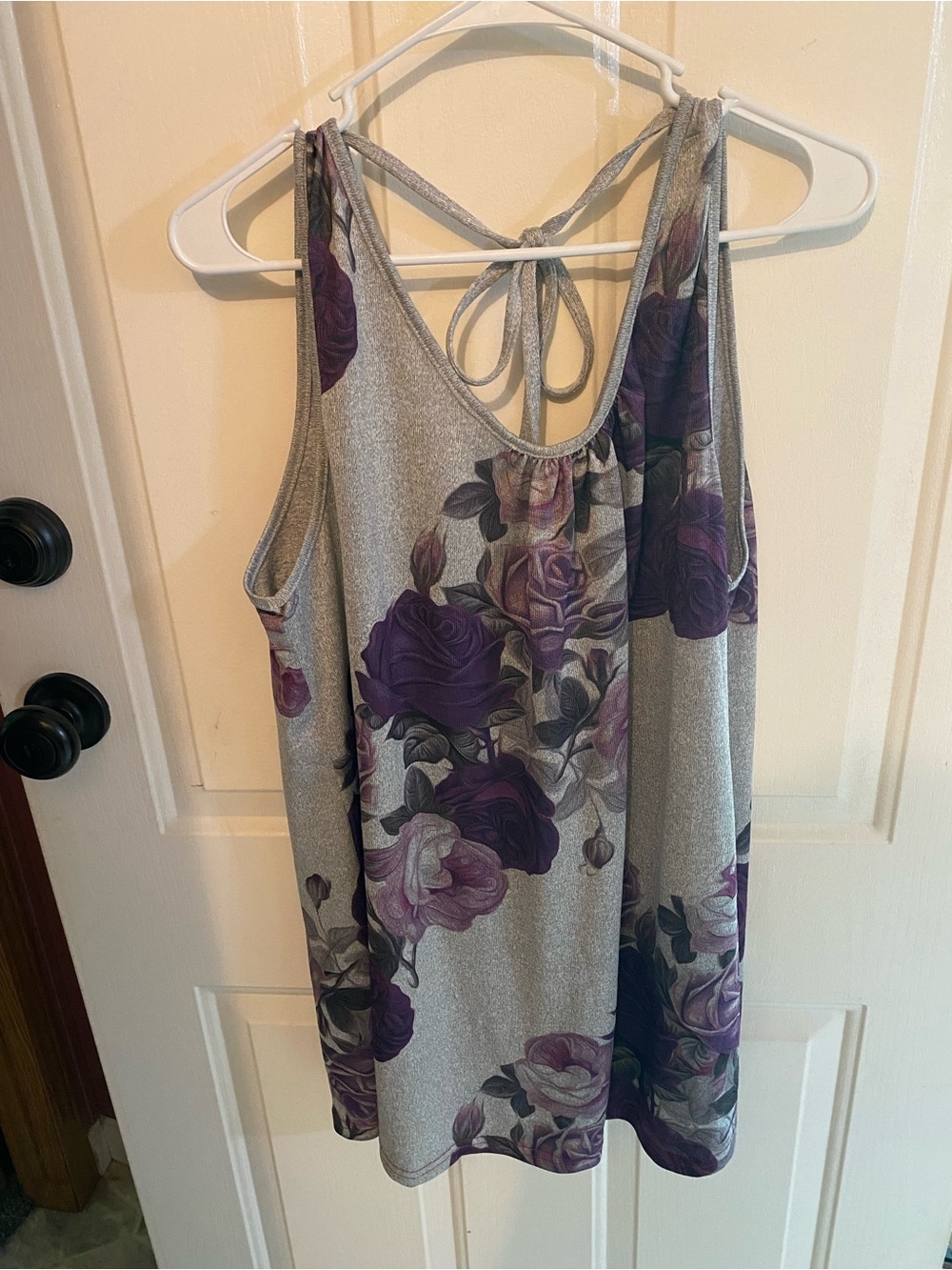 Lily Gray Tank Top with Purple Rose Print